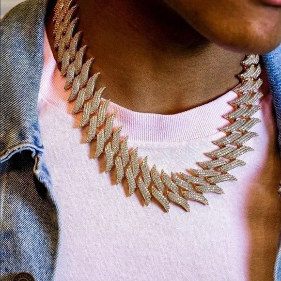 Other - 24" Mens 4ct Diamond 14K Gold Cuban Chain Link Necklace 4 ct 14 Karat Silver 24